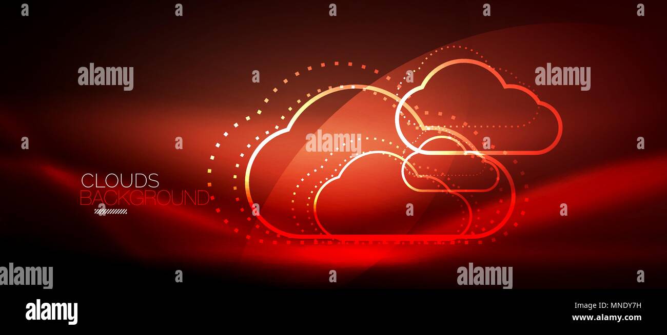 Vector cloud computing, storage concept. Vector red cloud computing, storage concept, neon digital background Stock Vector