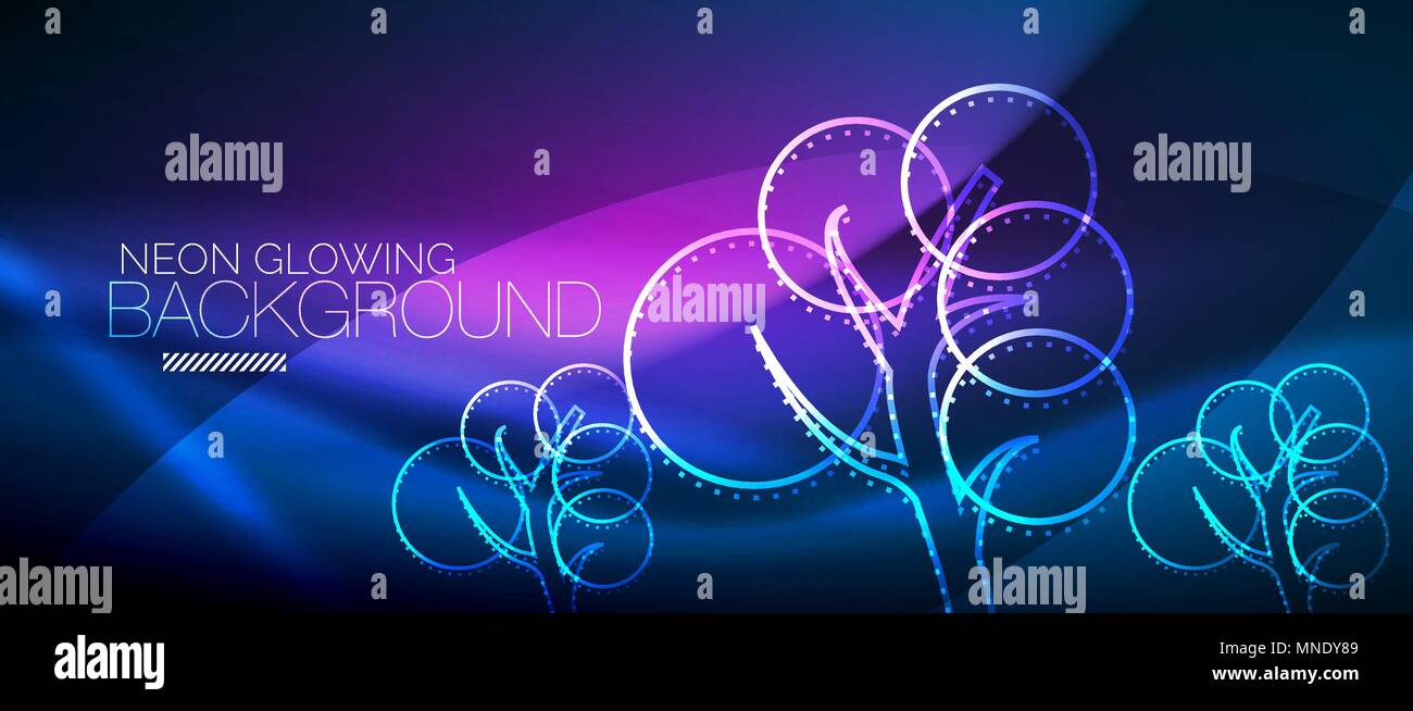 Vector neon glowing tree background. Vector neon glowing tree, nature ...