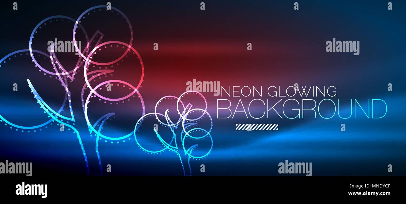 Vector neon glowing tree background. Vector neon glowing tree, nature ...
