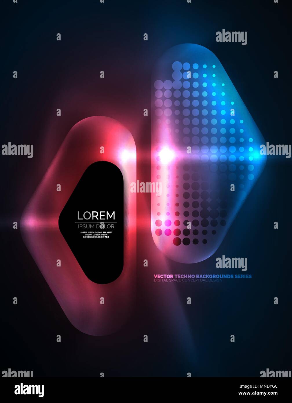 Illuminated lens flares, glowing color techno background. Illuminated ...