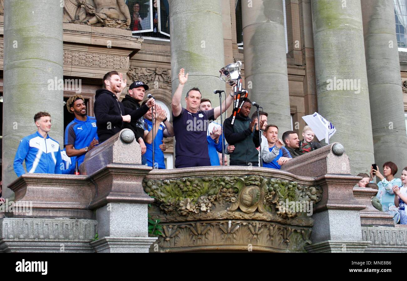 Wirral, Merseyside, 16/05/2018 Tranmere rovers football club have civic celebration to celebrate the teams promotion to the Football leauge, Credit Ian Fairbrother / Alamy Stock Photo