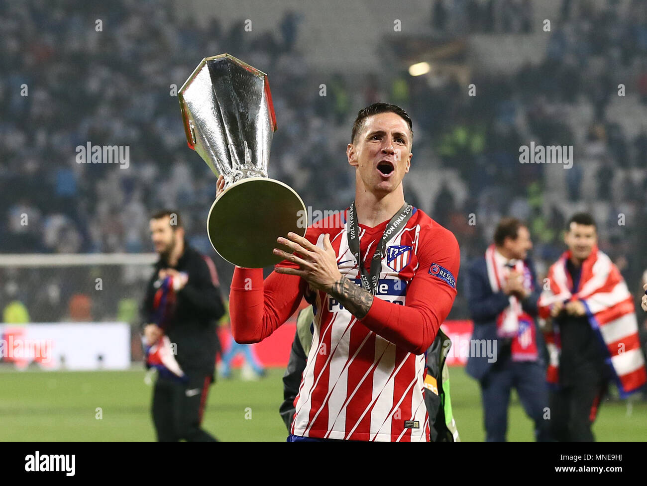 Atletico Madrid with Europa Cup trophy 