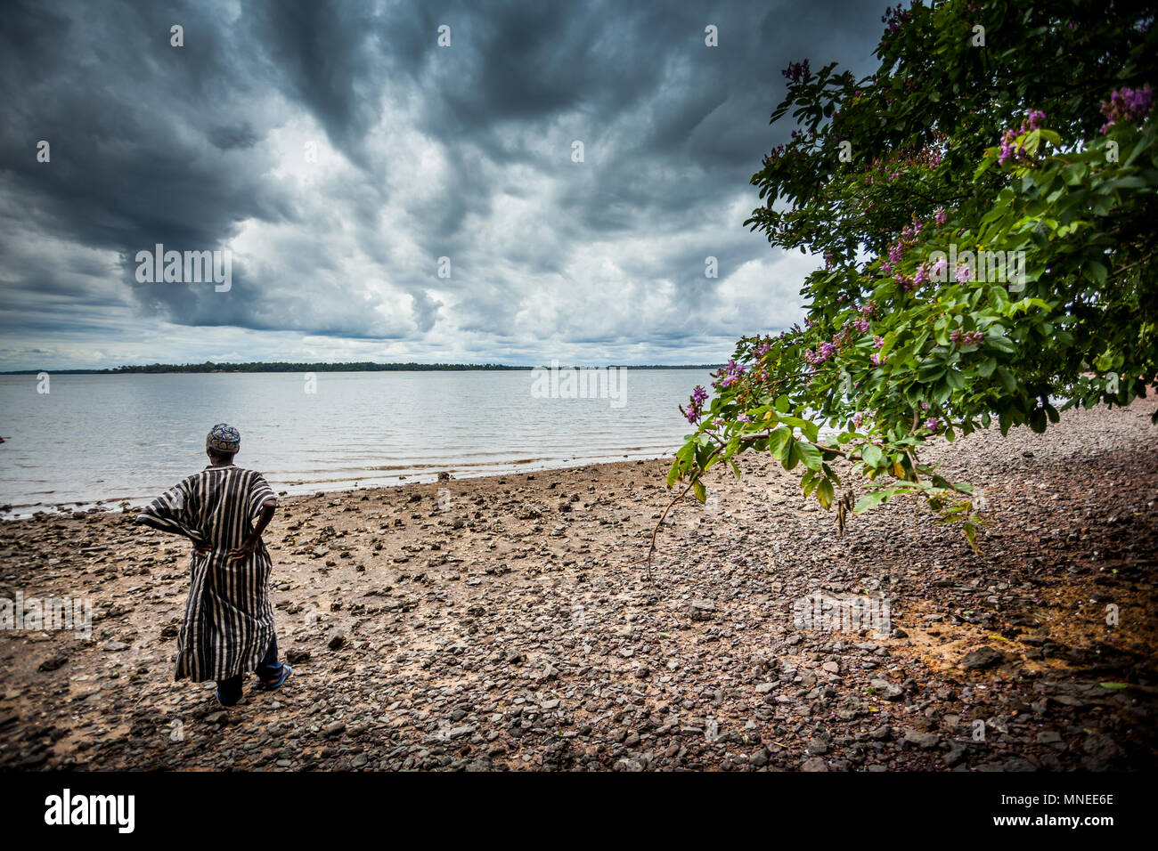 Bunce Island, Sierra Leone - June 02, 2013: West Africa, unknown person at the old slave prisons, Bunce Island was a British slave trading post in the Stock Photo