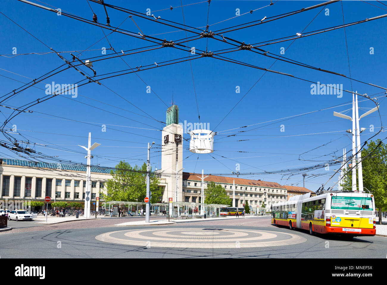 Bus and Railway station, Riegrovo náměstí,  town Hradec Kralove, East Bohemia, Czech republic, Europe Stock Photo