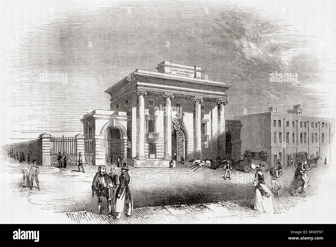Birmingham Curzon Street railway station (formerly Birmingham station), Birmingham, England in the 19th century.  From Old England: A Pictorial Museum, published 1847. Stock Photo
