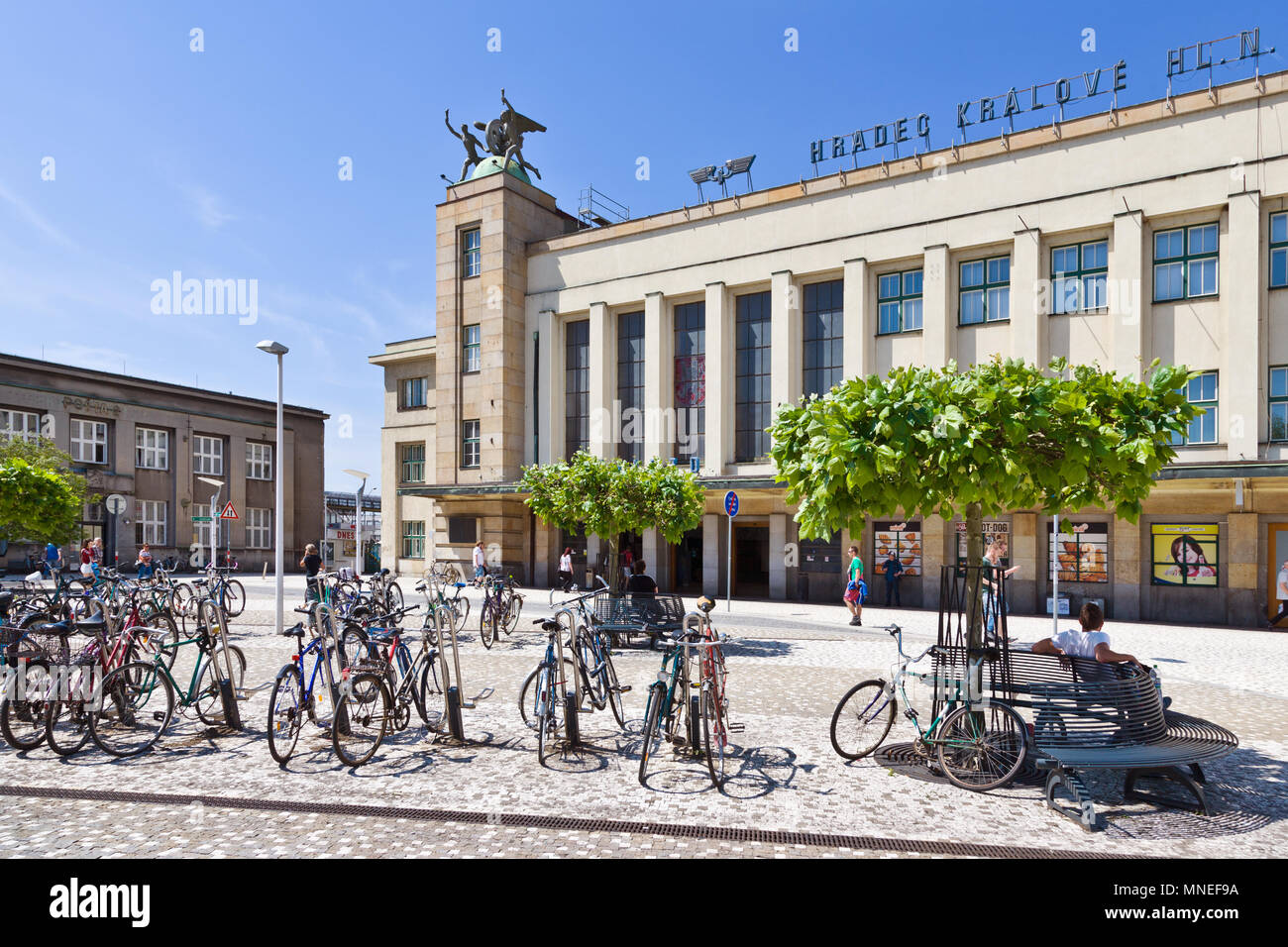 Bus and Railway station, Riegrovo náměstí,  town Hradec Kralove, East Bohemia, Czech republic, Europe Stock Photo