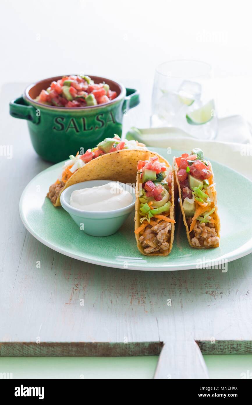 Chicken tacos with avocado salsa Stock Photo