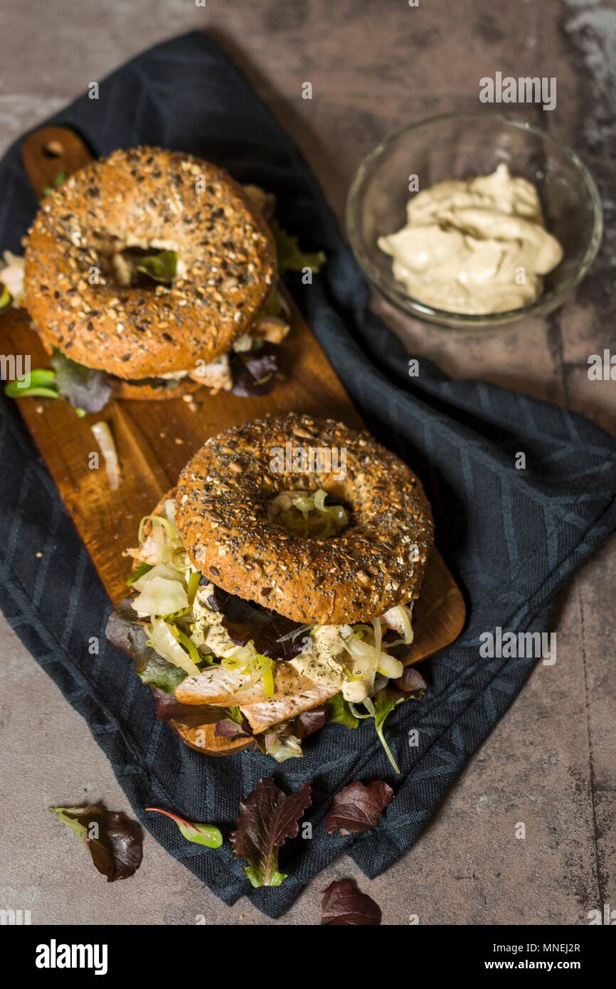 Turkey bagels with fennel and mayo Stock Photo