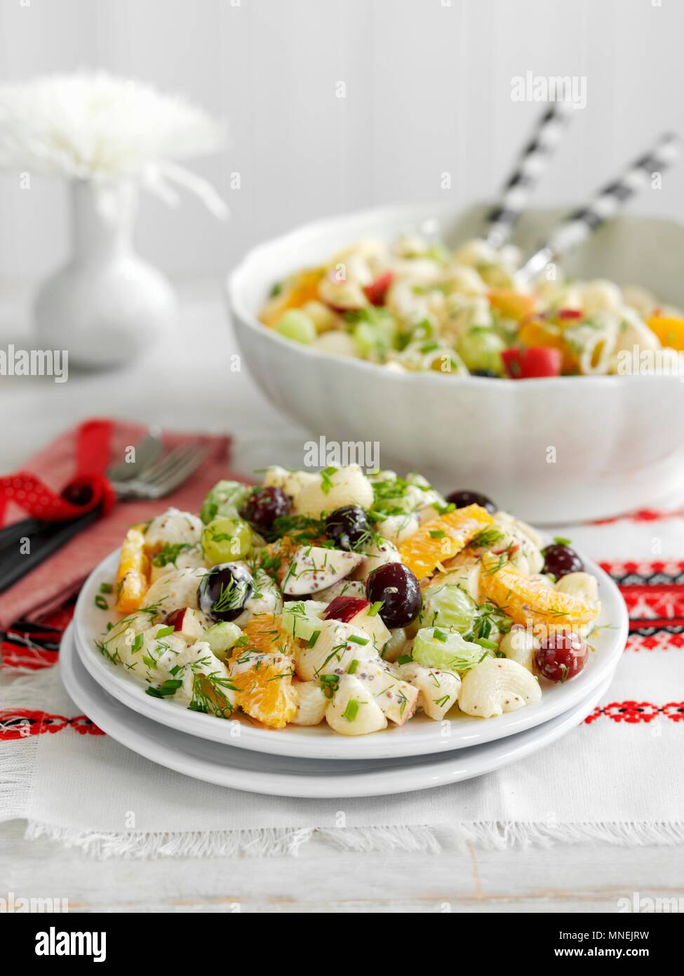 A fruity pasta salad with olives Stock Photo Alamy