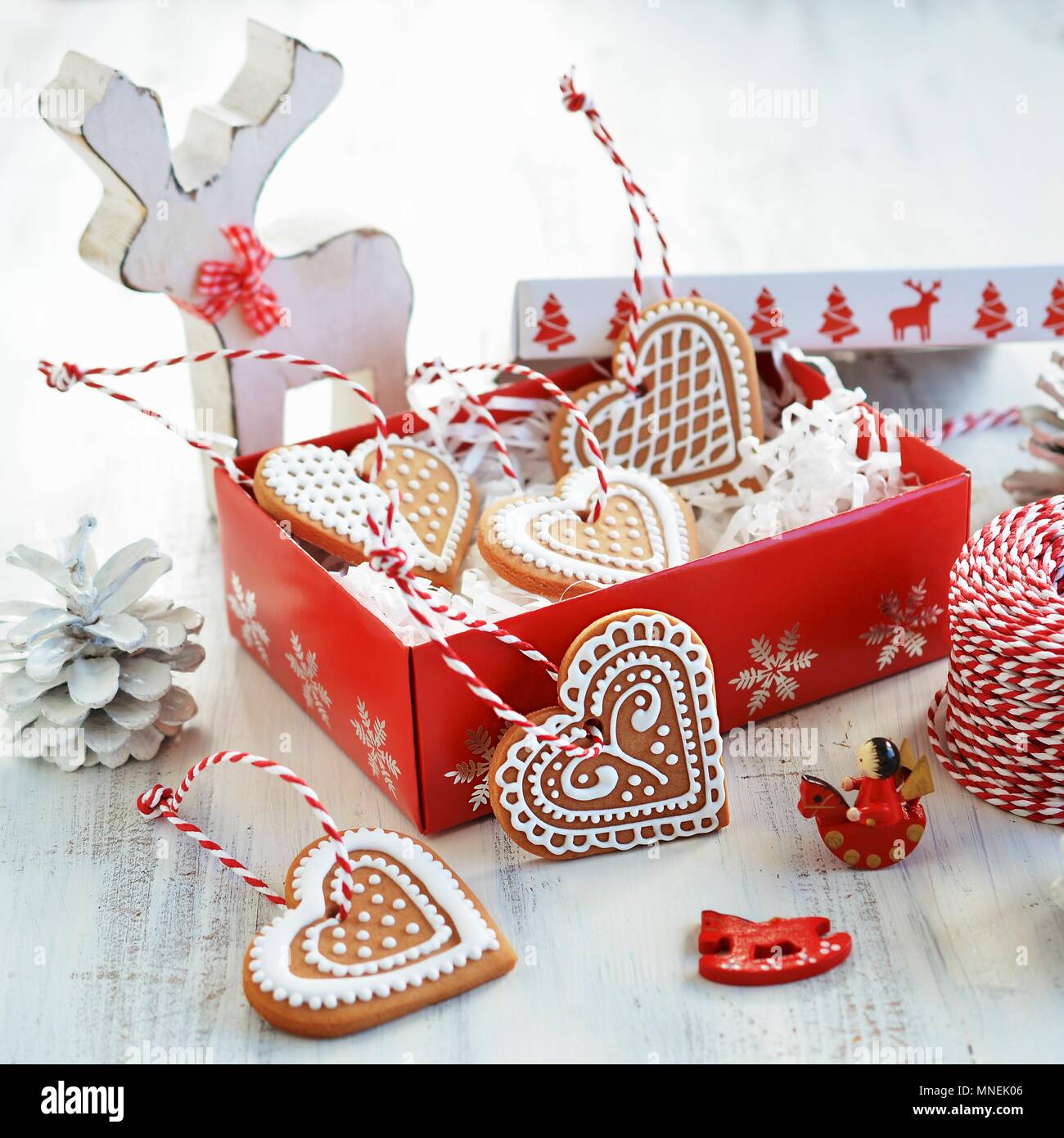 Christmas biscuits decorated with icing in a gift box Stock Photo Alamy