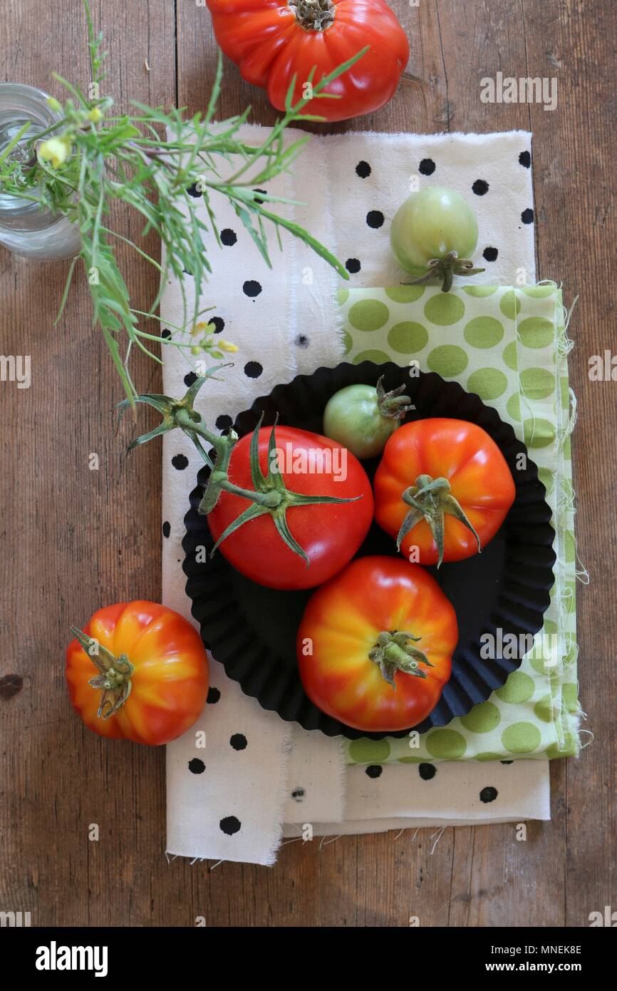 An arrangement of fresh garden tomatoes Stock Photo