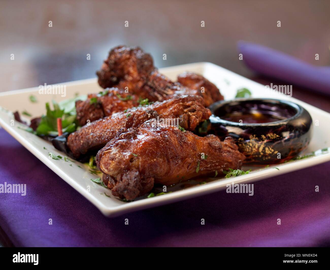 Soy Glazed Chicken Wings with Dipping Sauce Stock Photo Alamy