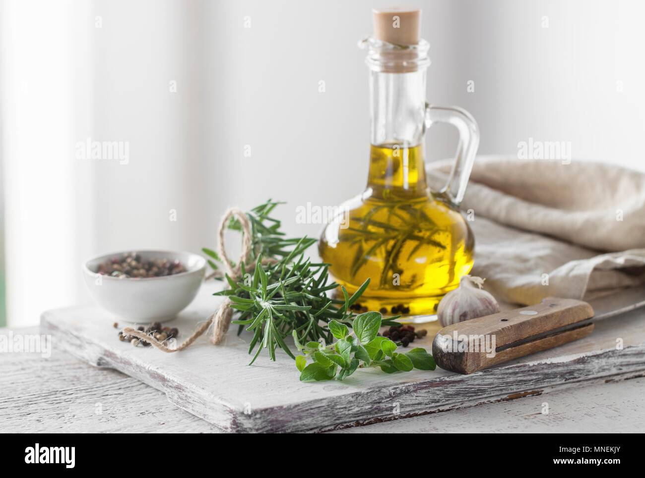 Italian herbs with olive oil and pepper Stock Photo - Alamy