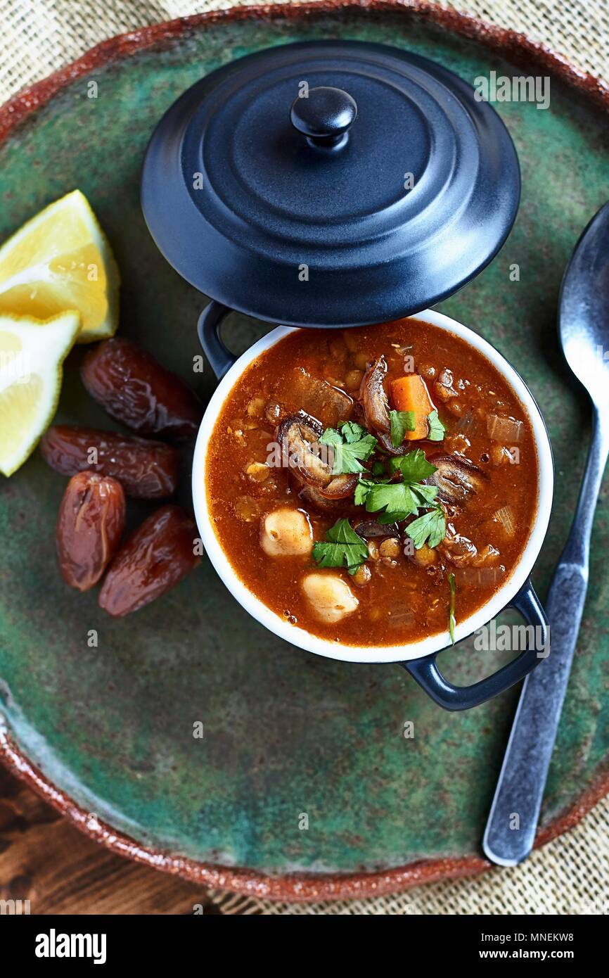 Harira soup with lentils and lamb (Morocco) Stock Photo