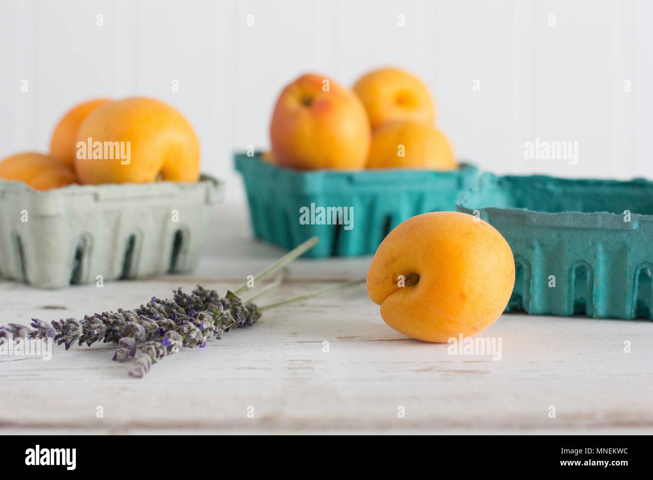 Apricots and lavender Stock Photo