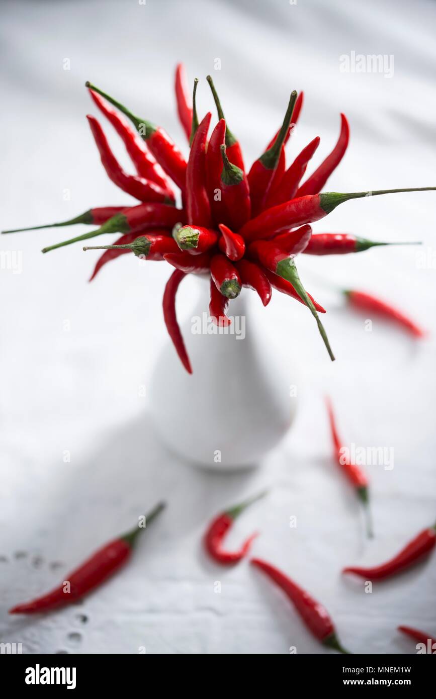 Fresh chillies in a vase Stock Photo
