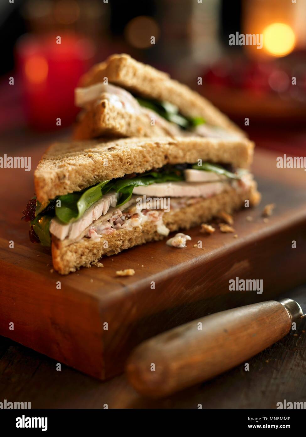 A turkey and spinach sandwich Stock Photo