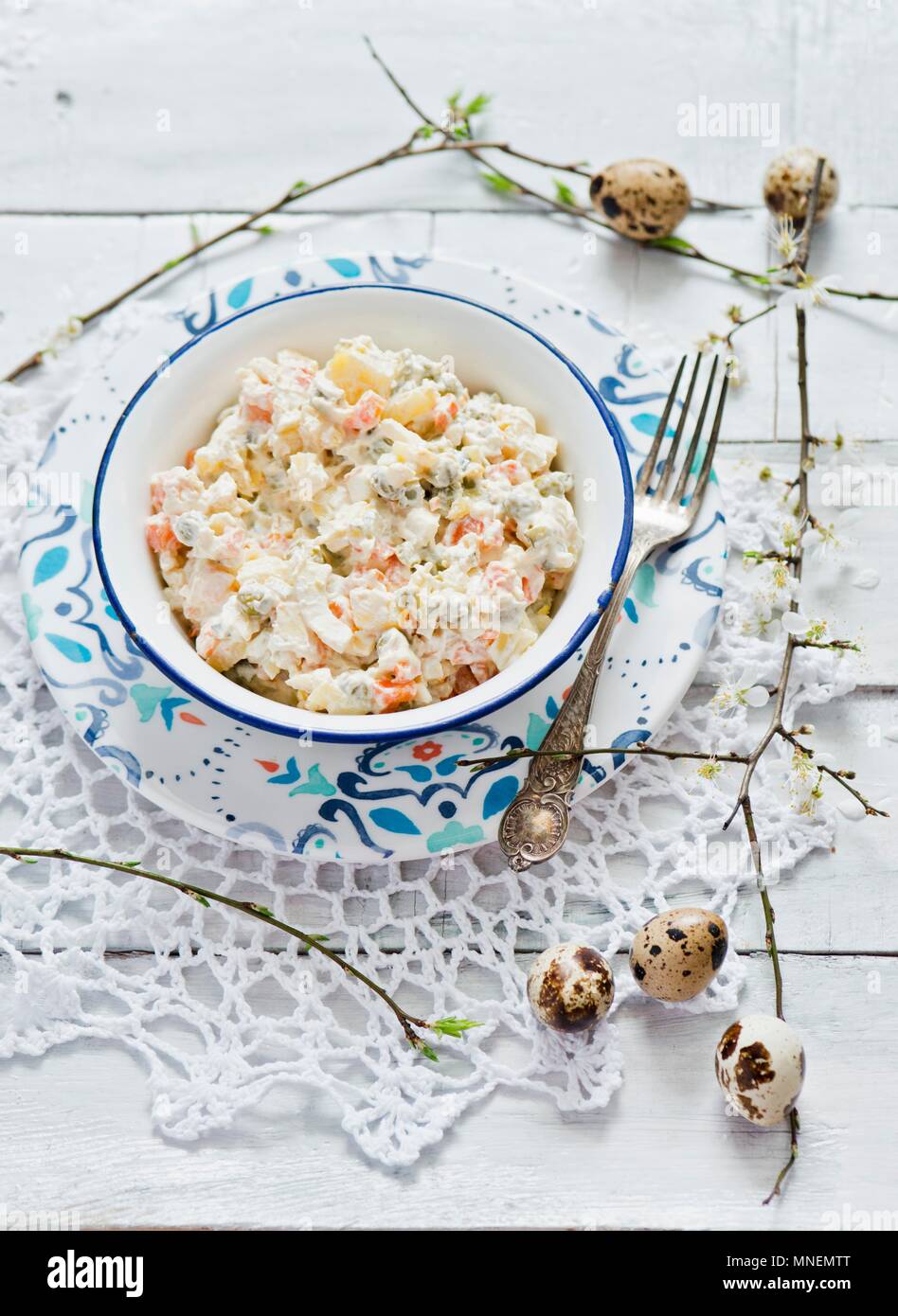 Traditional vegetable salad with mayonnaise for Easter (Poland Stock