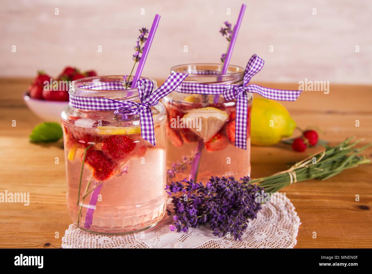 Homemade strawberry lemonade with lavender Stock Photo