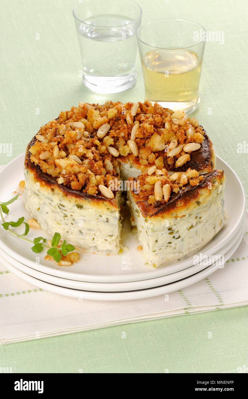 Ricotta and herb cake with a pine nut and bread crumble Stock Photo Alamy
