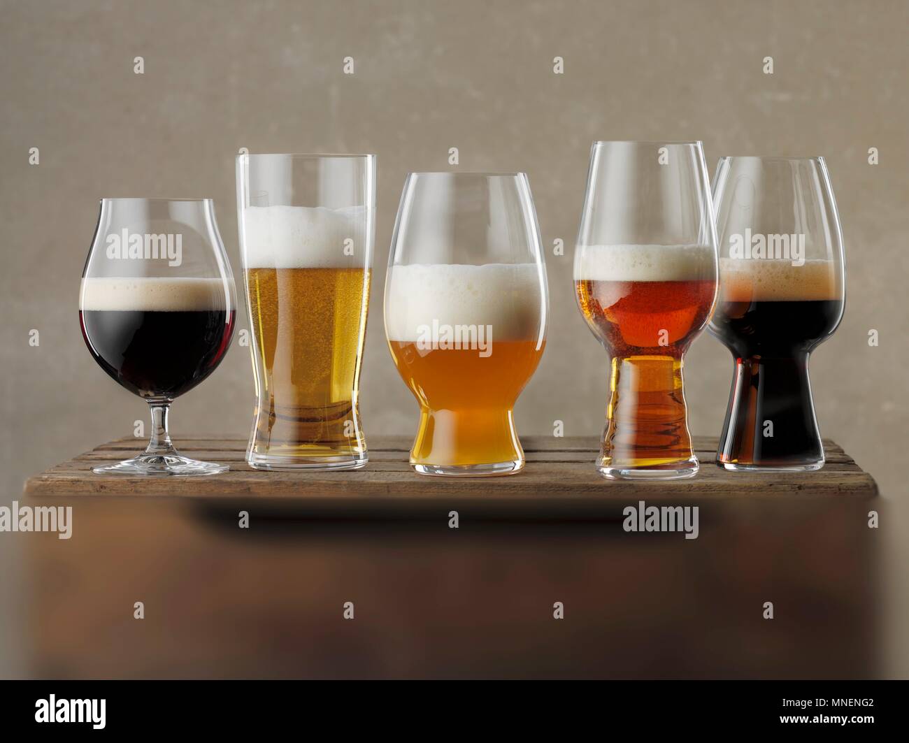 Various glasses of beer Stock Photo