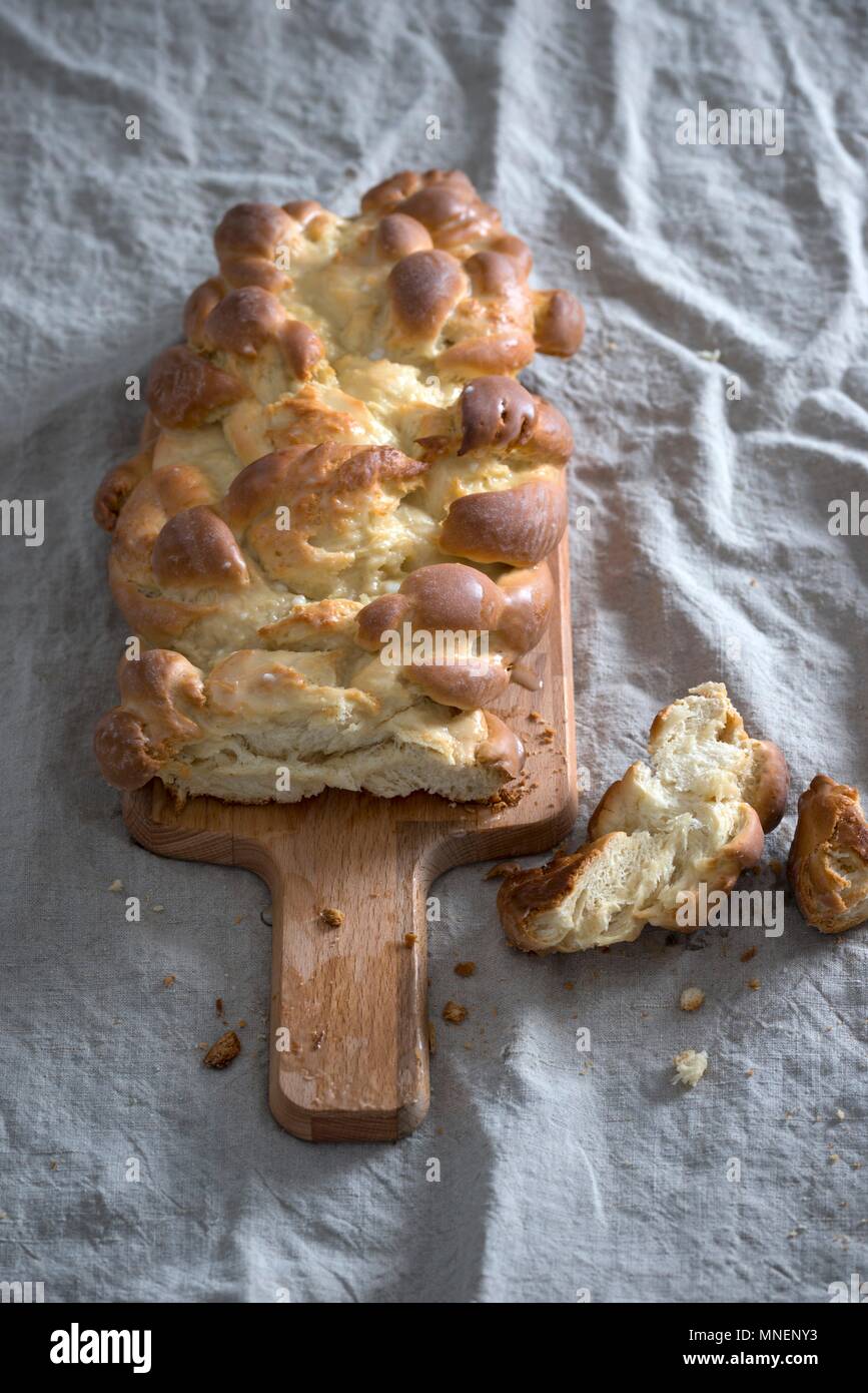 Sweet vegan braided yeast bread Stock Photo