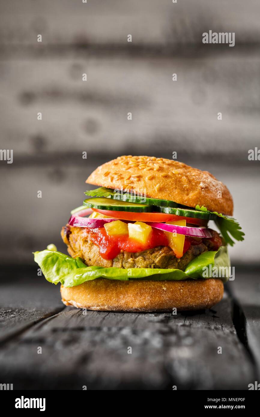 A glutenfree veggie burger Stock Photo Alamy