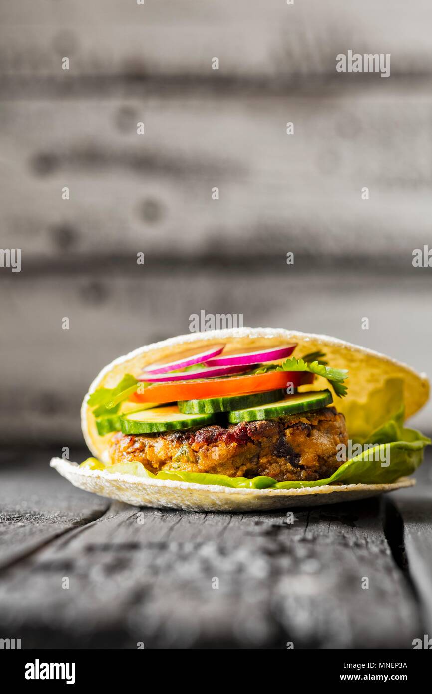A gluten-free veggie burger in unleavened bread Stock Photo