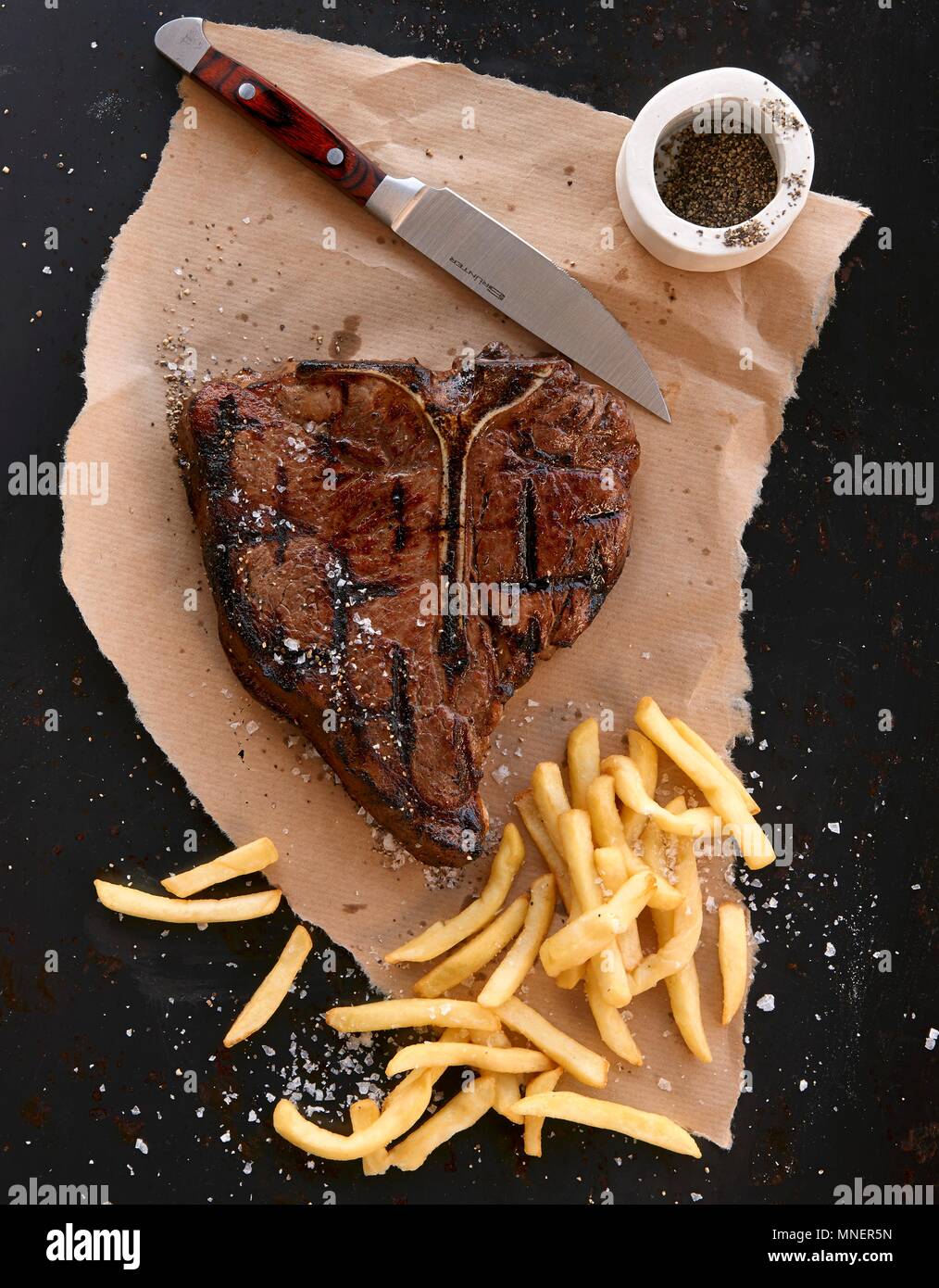 Porterhouse steak with fries Stock Photo
