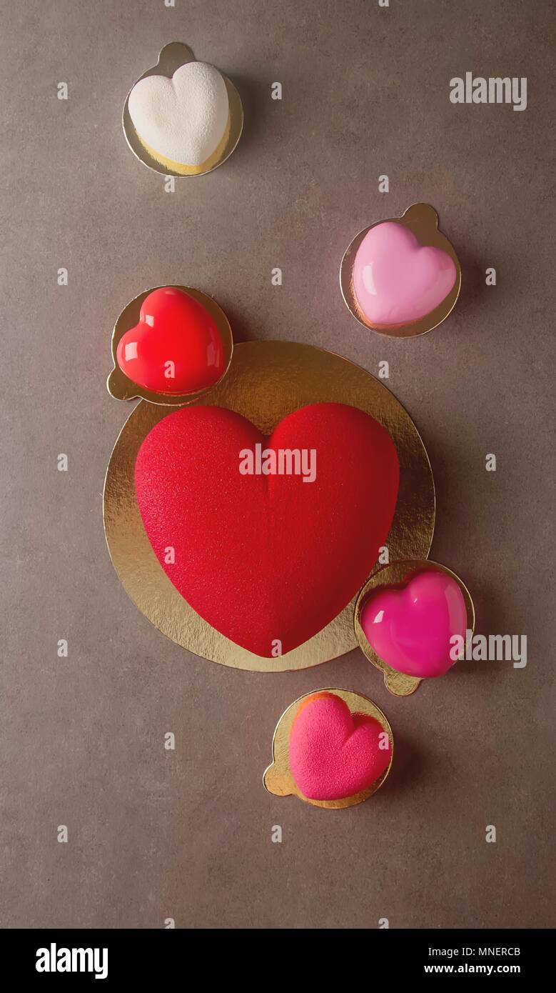 A romantic heart-shaped mousse cake for Valentine's Day Stock Photo