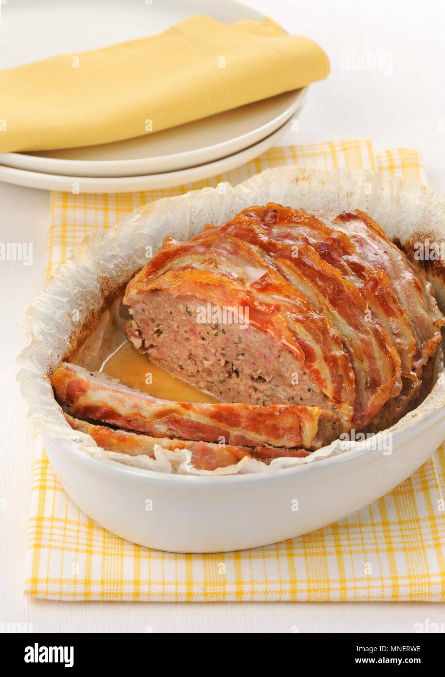Bacon-wrapped meatloaf Stock Photo