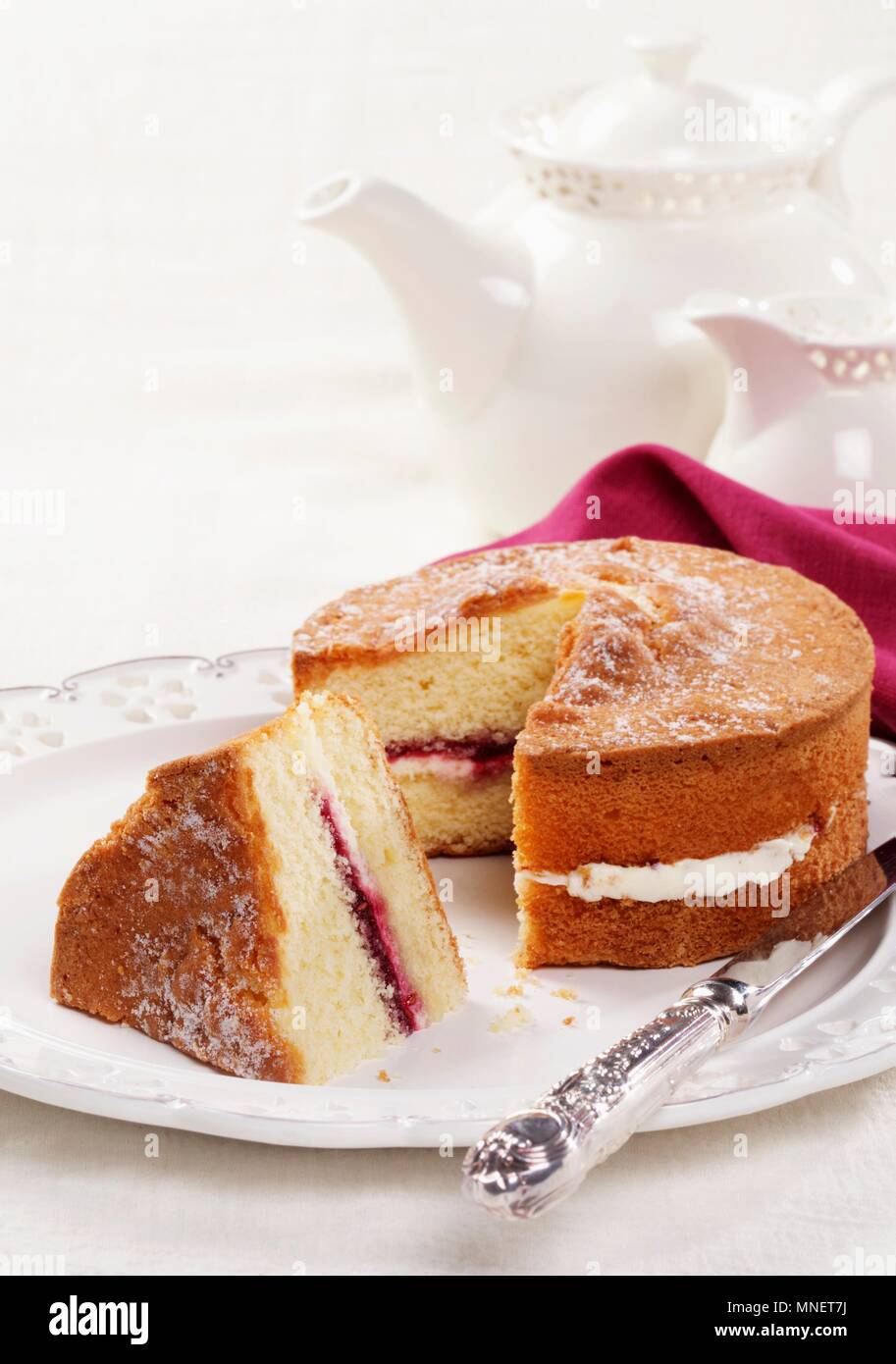 Victoria sponge, a piece cut Stock Photo