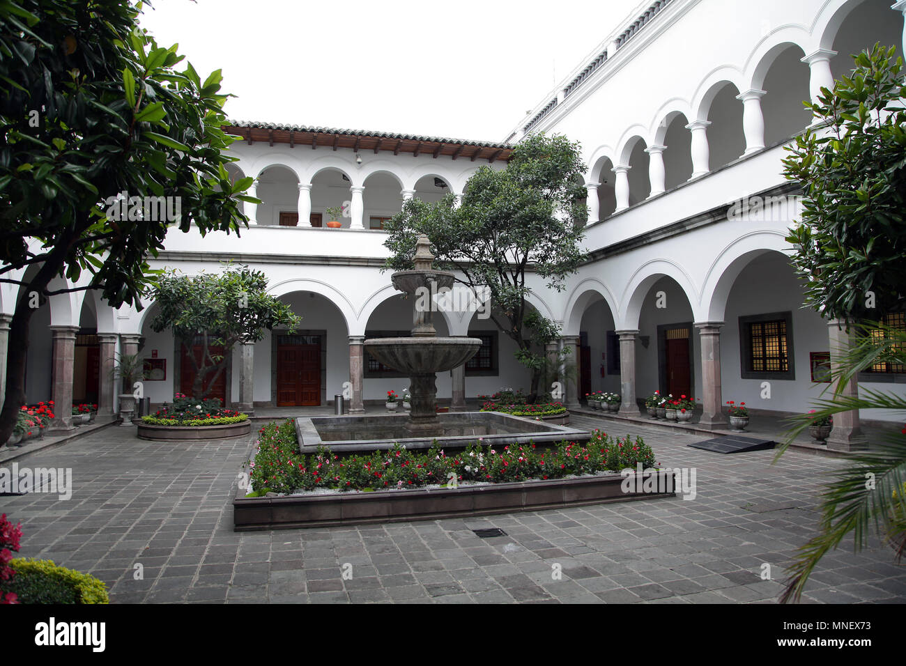 Garden and Interior at The Carondelet Presidential Palace at Plaza Grande in Quito Ecuador Stock Photo