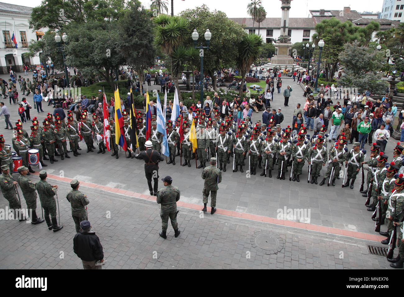 Daily rehearsal for the Changing of the guards at Plaza Grande Quito.Carondelet Presidential Palace Quito Ecuador Stock Photo