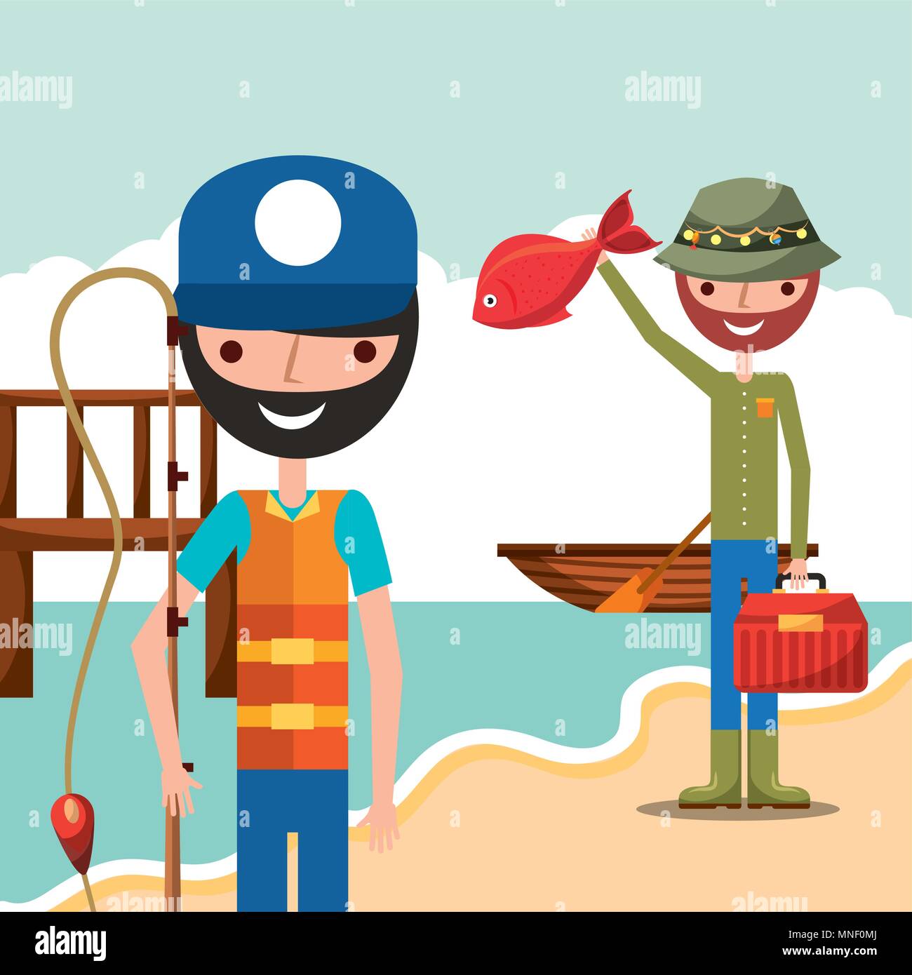 fisherman fishing cartoon Stock Vector Image & Art - Alamy