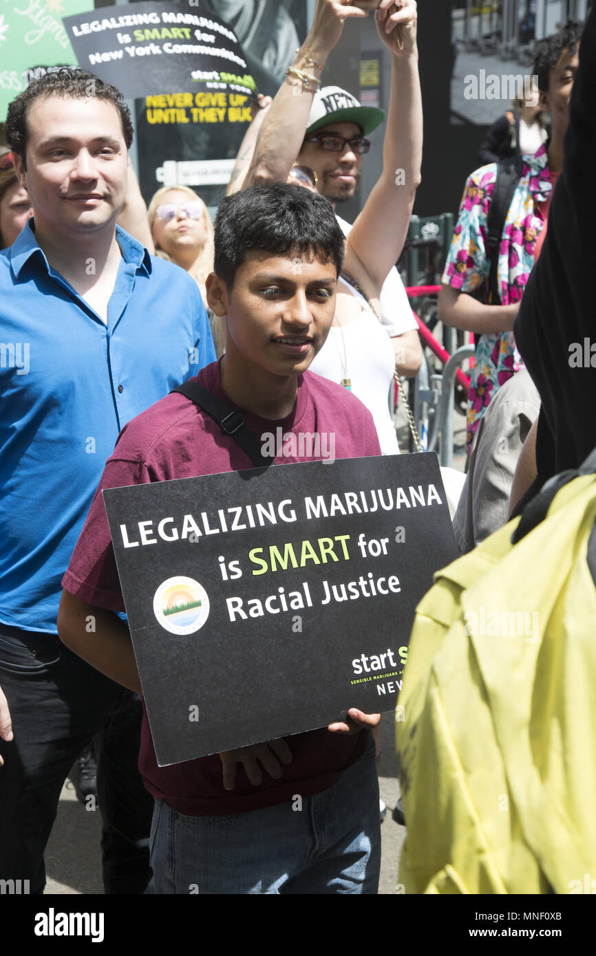 All sorts of folks march in the annual Marijuana Parade along Broadway in New York City advocating the legalization of Cannabis for medical as well as recreational use. Stock Photo