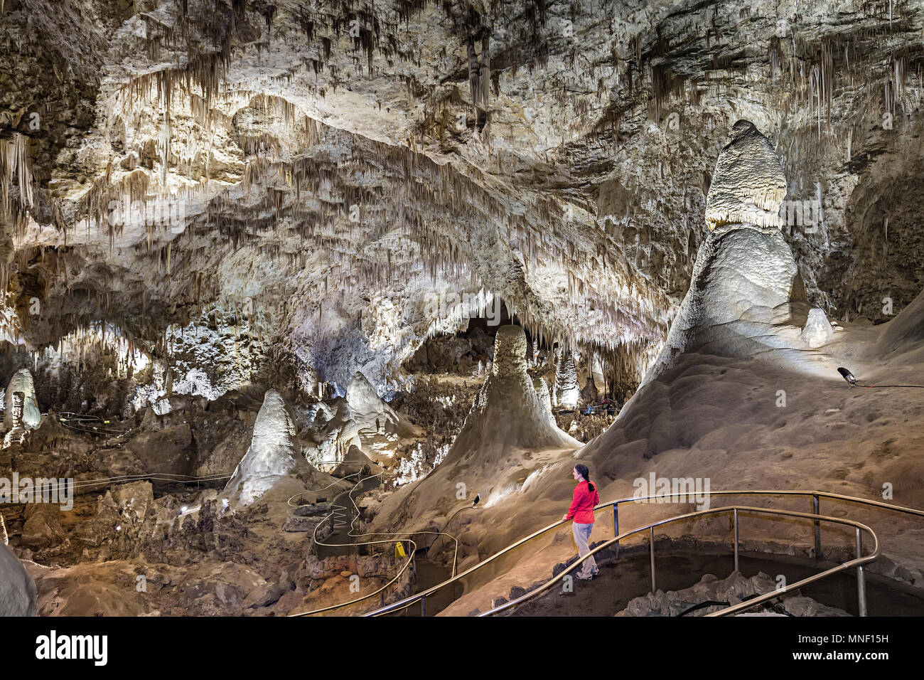 Tourist in Big Room, Carlsbad Caverns, New Mexico, USA Stock Photo