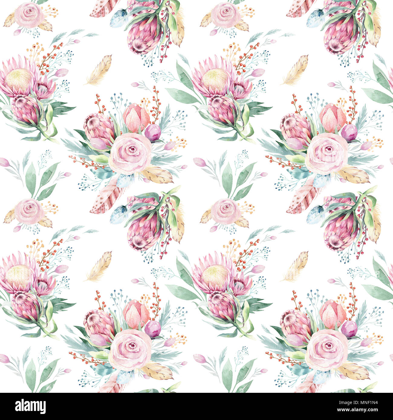 Hand Drawing Seamless Watercolor Floral Patterns With Protea Rose