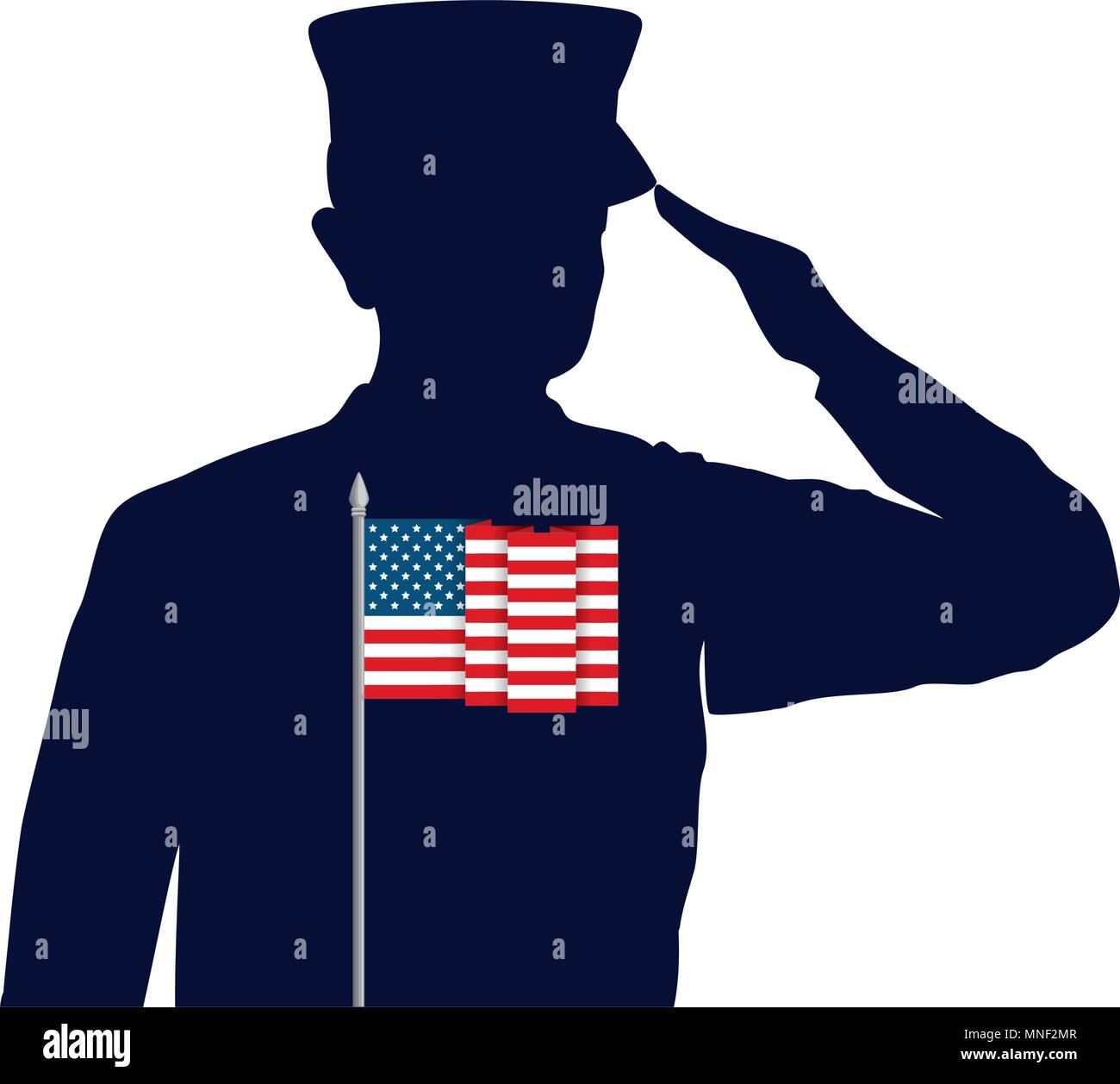 silhouette of military saluting with USA flag Stock Vector Image & Art ...