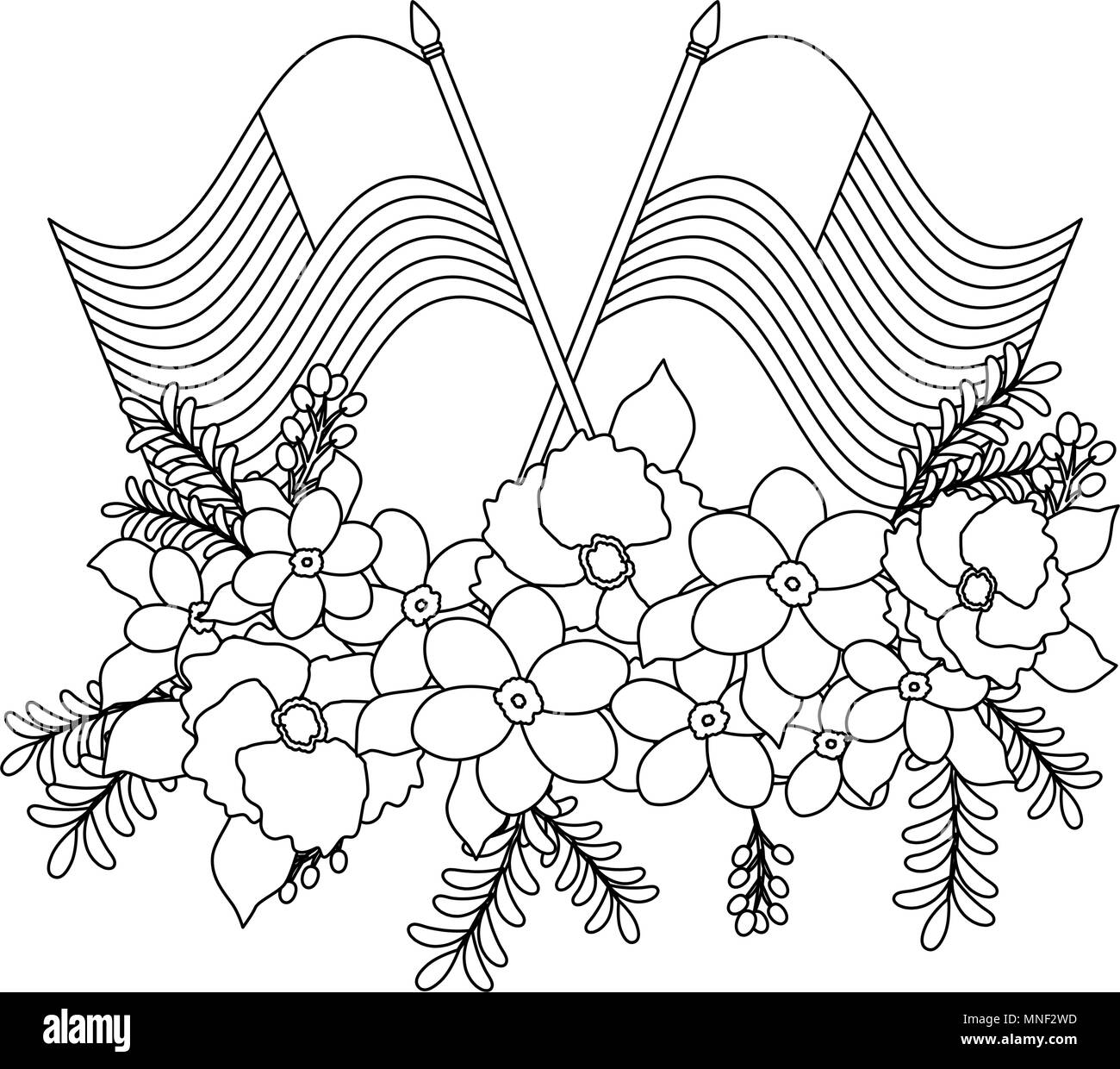 Floral Decoration With Usa Flags And Ribbon Frame Stock Vector Art