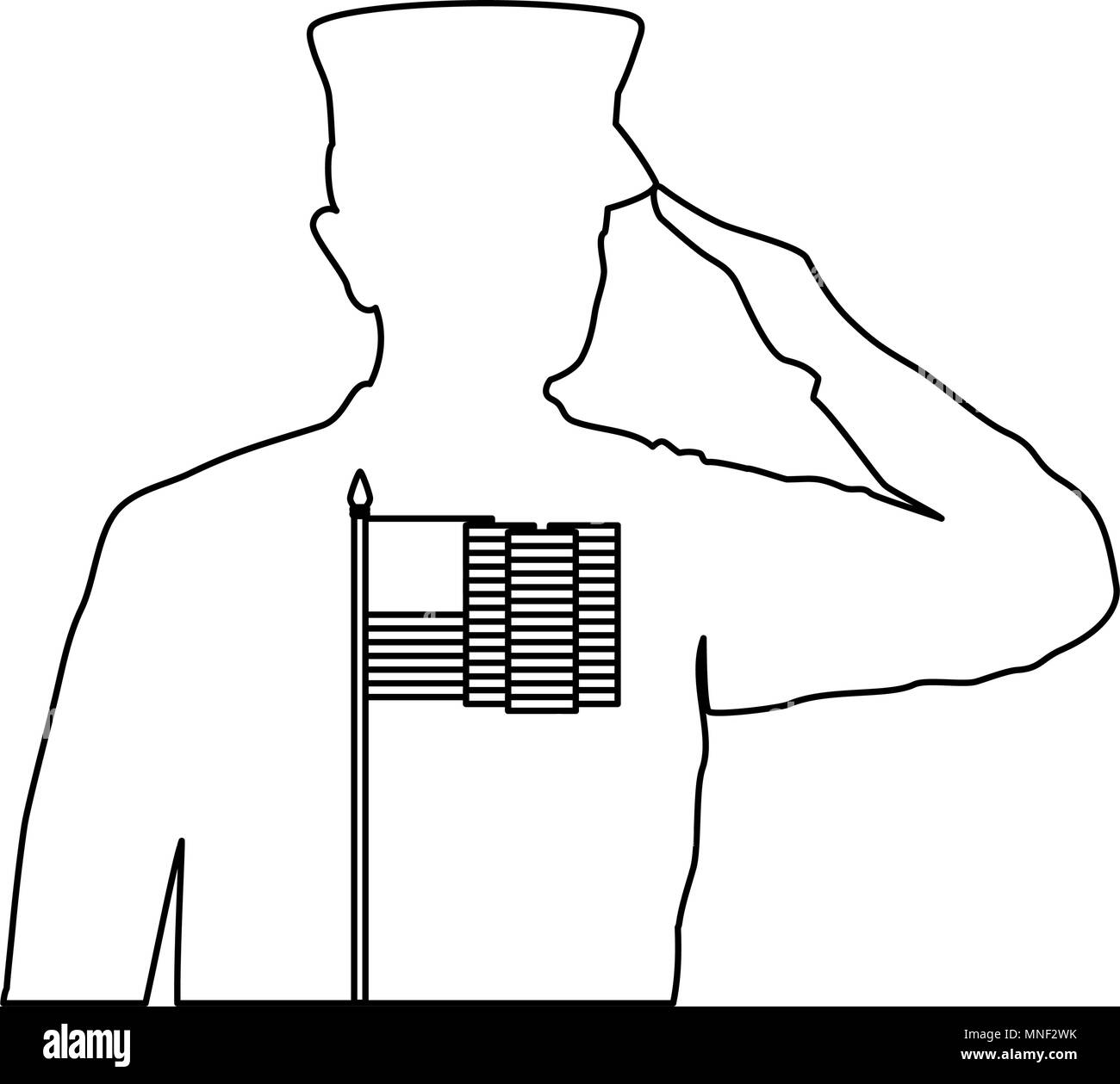 silhouette of military saluting with USA flag Stock Vector Image & Art ...