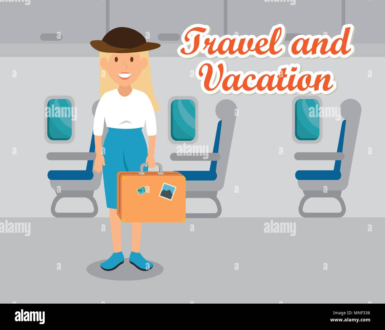 woman traveler in the airplane Stock Vector