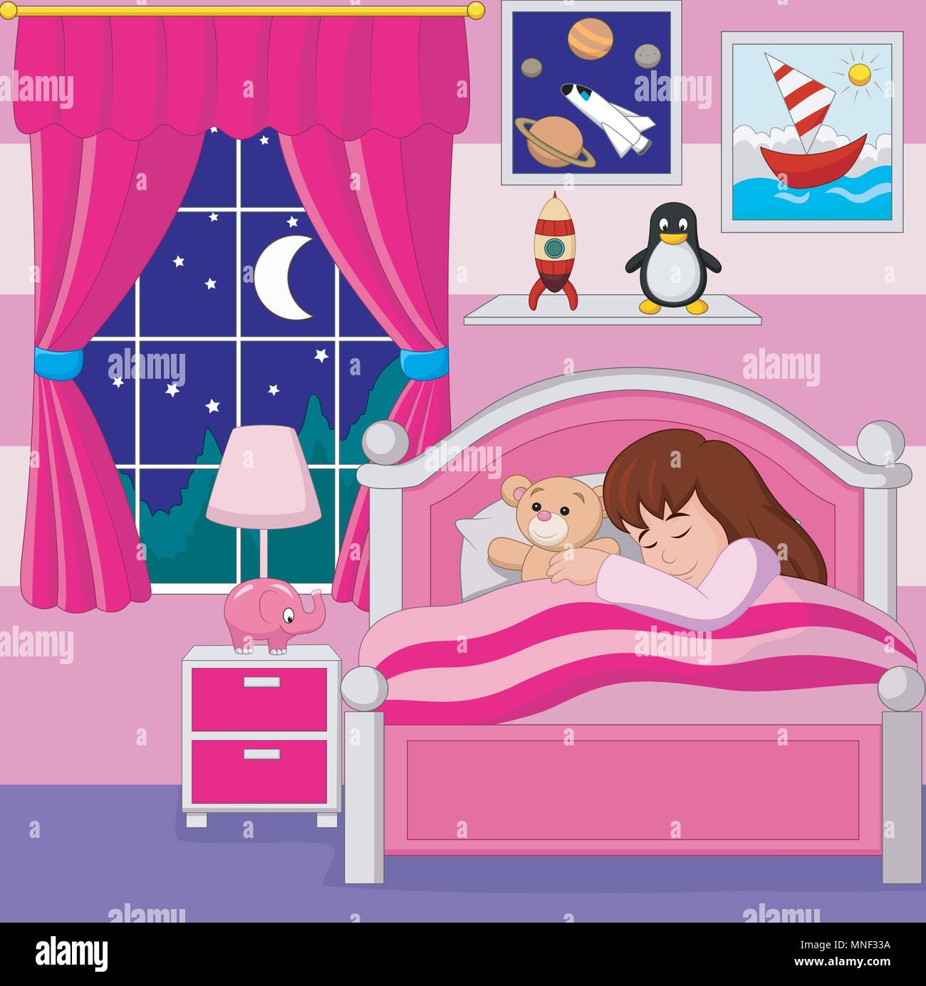 Cartoon Little Girl Sleeping Stock Vector Image Art Alamy