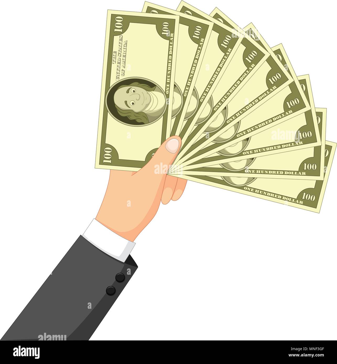 Cartoon money in the hand Stock Vector