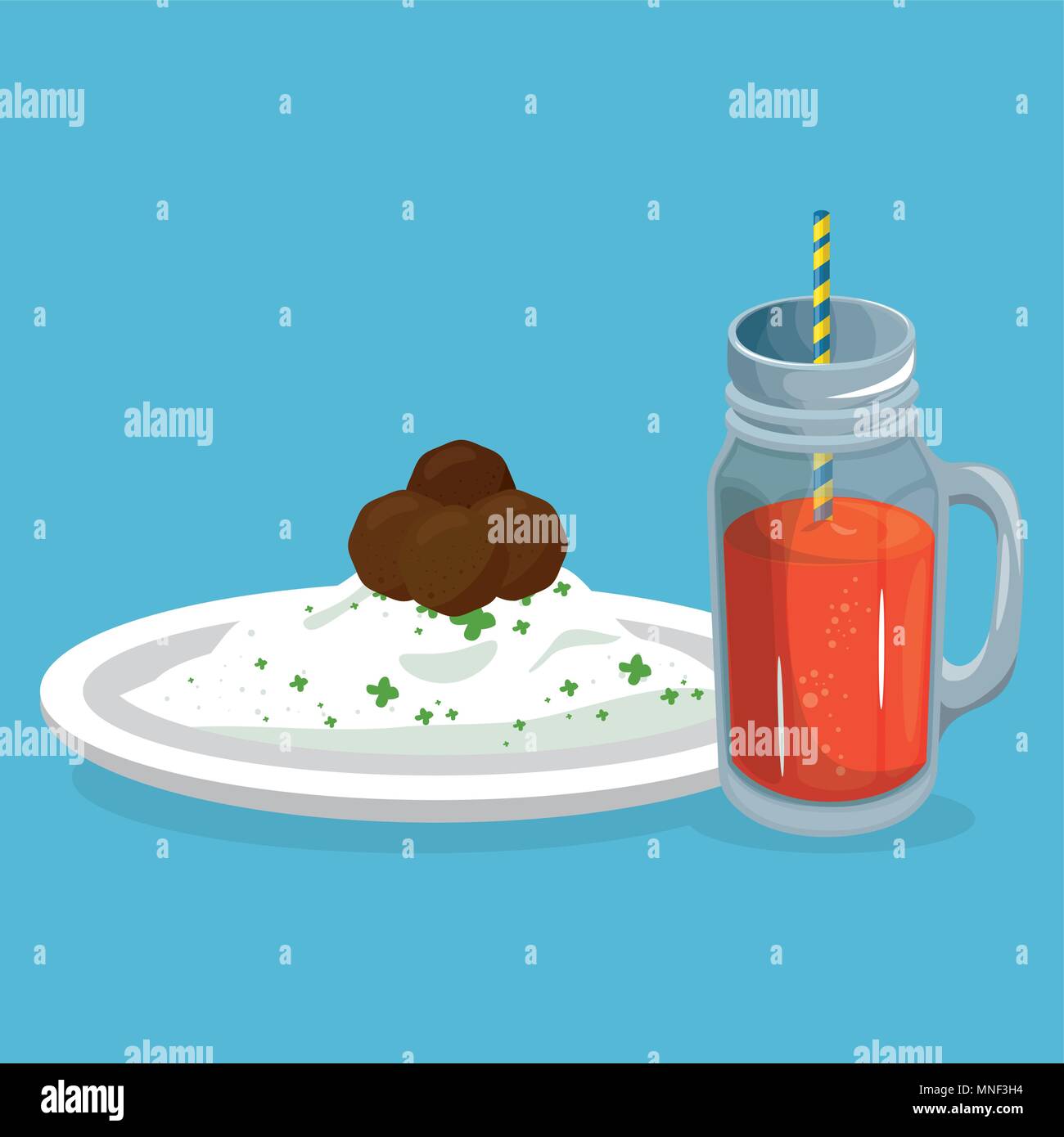 rice and meat with juice delicious food breakfast menu Stock Vector