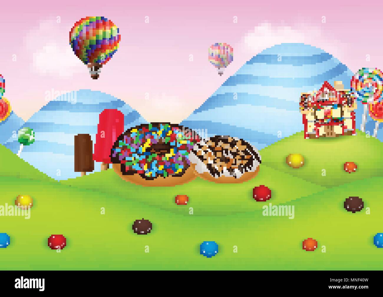 Fantasy candyland with dessrts and sweets Stock Vector