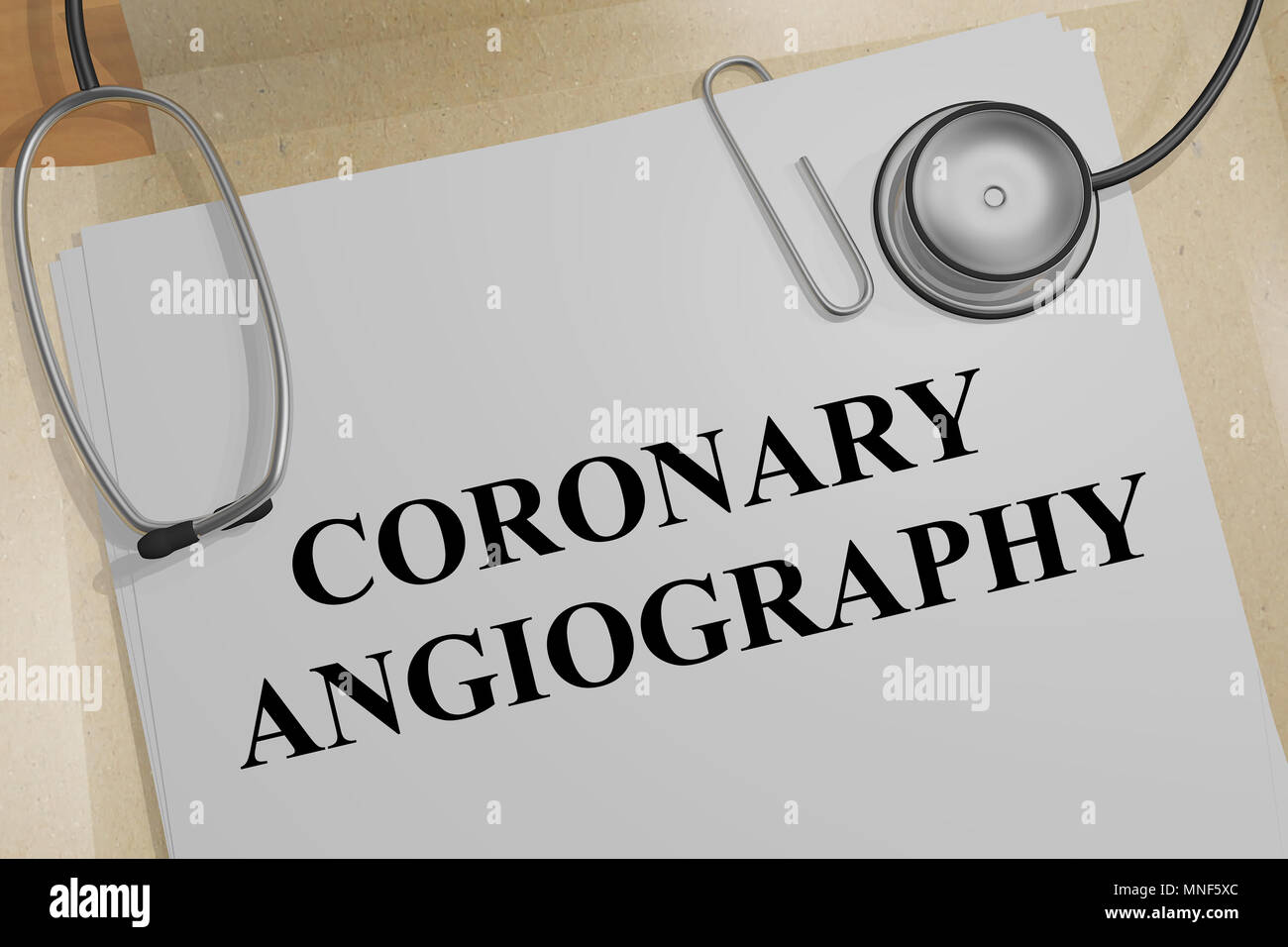 3D illustration of CORONARY ANGIOGRAPHY title on a medical document Stock Photo