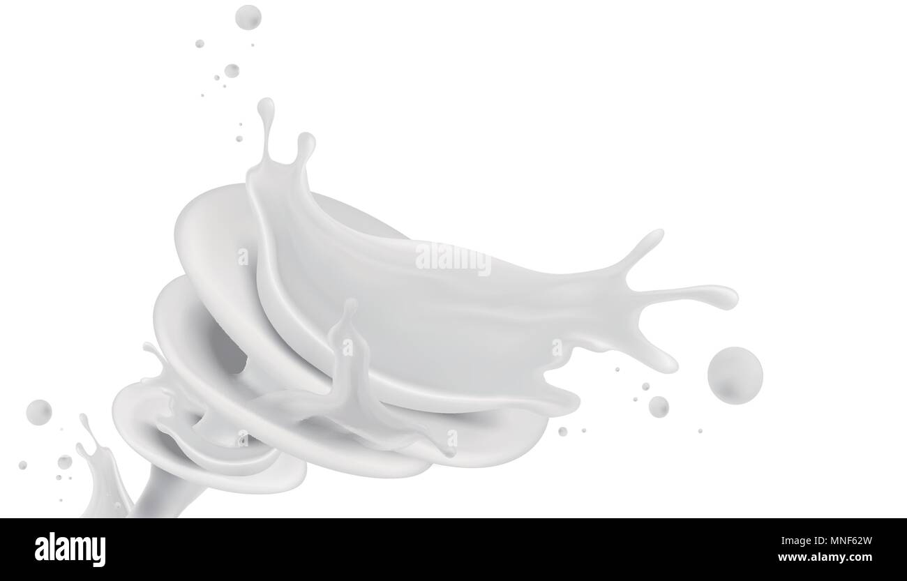 Splashing yogurt or milk in 3d illustration on white background Stock Vector