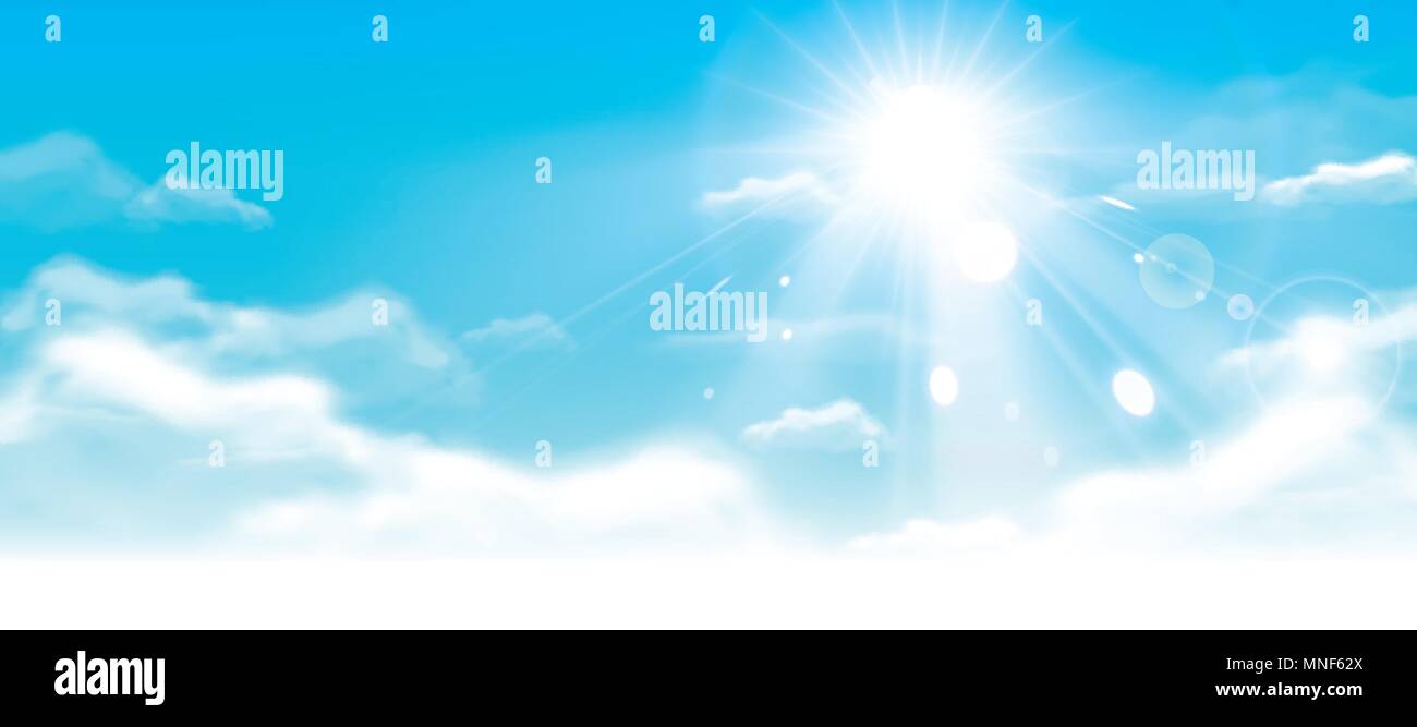 Blue sky with clouds and sunshine in 3d illustration Stock Vector Image ...
