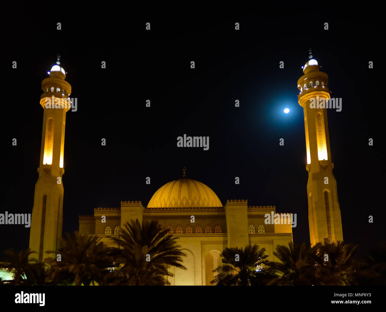 Night Exterior view to Al Fateh Mosque in Manama, Bahrain Stock Photo